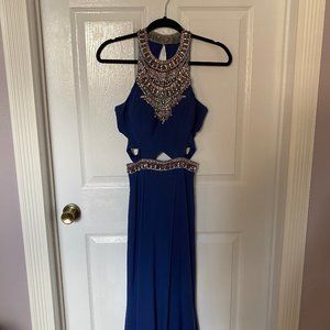 Blue High Neck Prom Dress w/ Beading